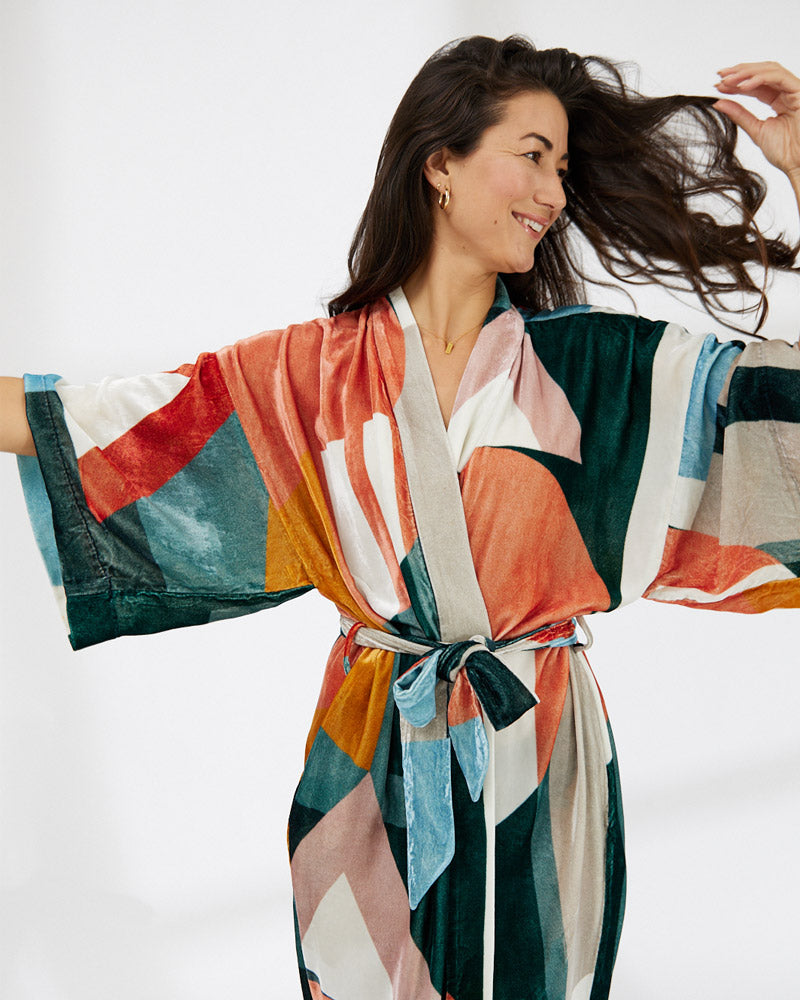 Gillian Silk Velvet Kimono Robe Squeak
