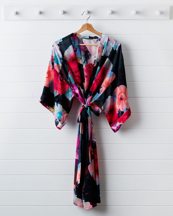 Dark Poppy Silk Dressing Gown