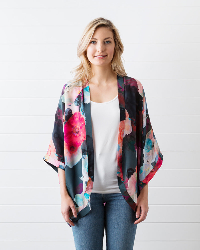 Dark Poppy Silk Kimono