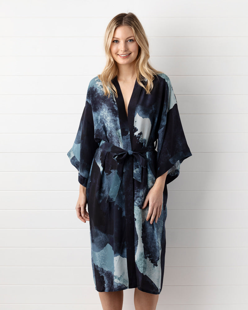 Midnight Ink Silk Dressing Gown