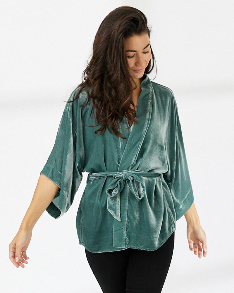 Sage Silk Velvet Kimono