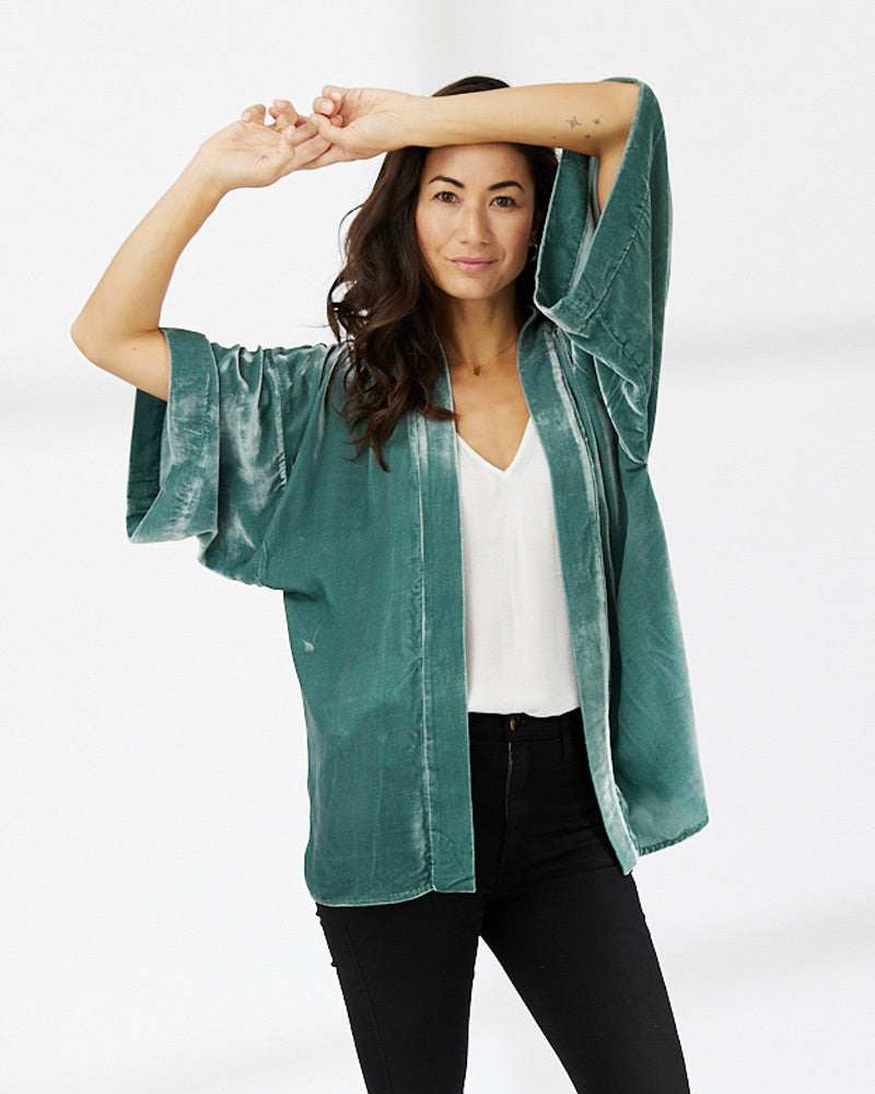 Sage Silk Velvet Kimono