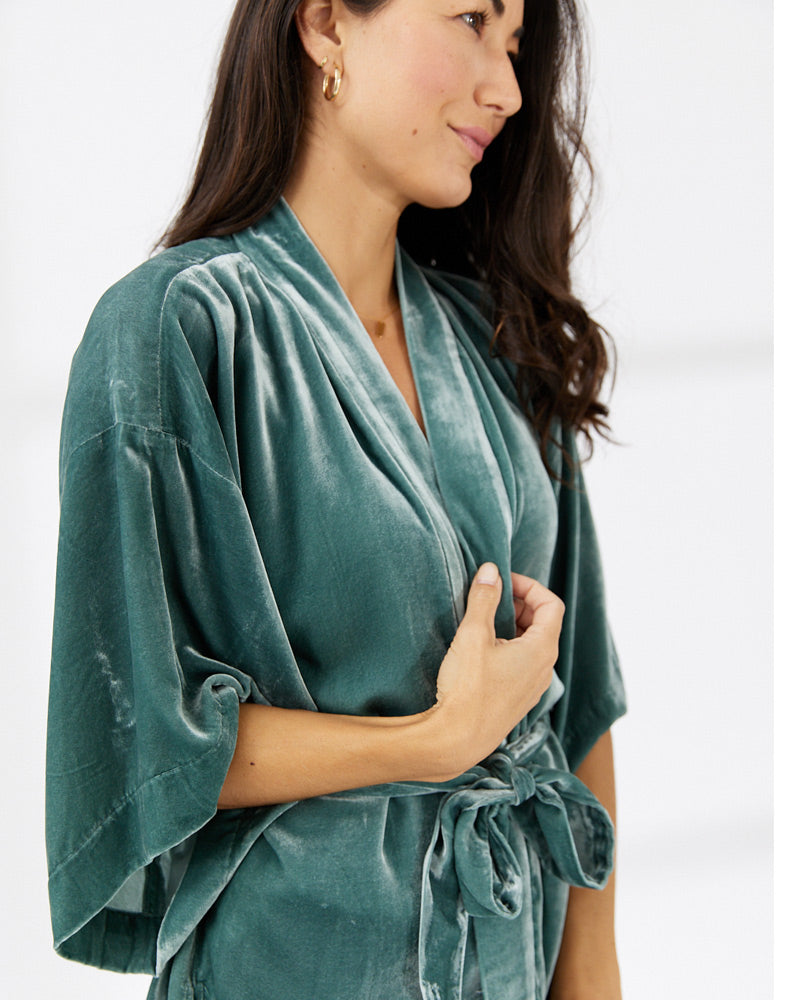 Sage Silk Velvet Kimono