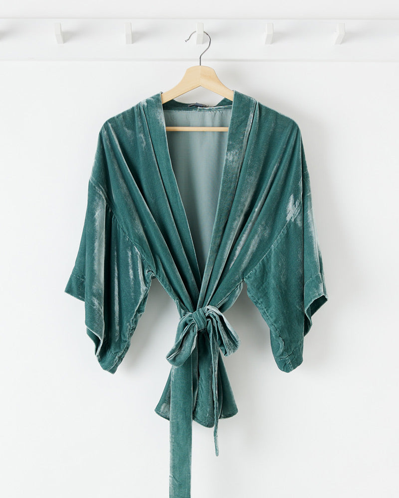 Sage Silk Velvet Kimono